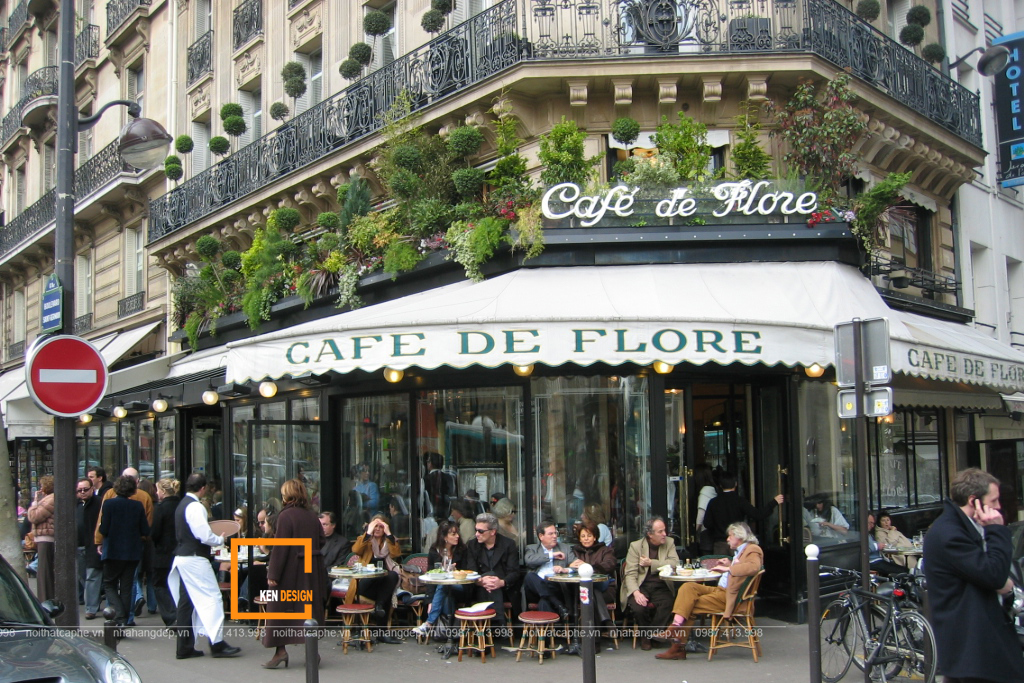 thiết kế mặt tiền quán cafe kiểu Pháp